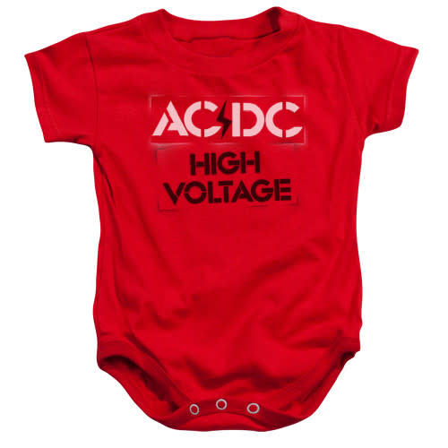 AC/DC High Voltage Stencil Baby Onesie T-Shirt Red