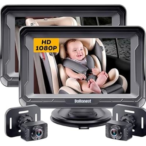 Baby Car Camera 2-Pack for Seat: Adjustable Infant Car Camera Easy Setup for Family with 2 Cars - HD 1080P Crystal Night Vision Backseat Camera for Two Kids