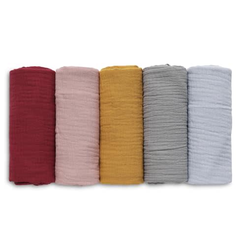Muslin Receiving Blankets, Neutral Blanket Swaddling for Newborn Boys and Girls, 5 Pack Breathable and Skin-Friendly Swaddle Wrap for Infant Baby (Multiple Colors)