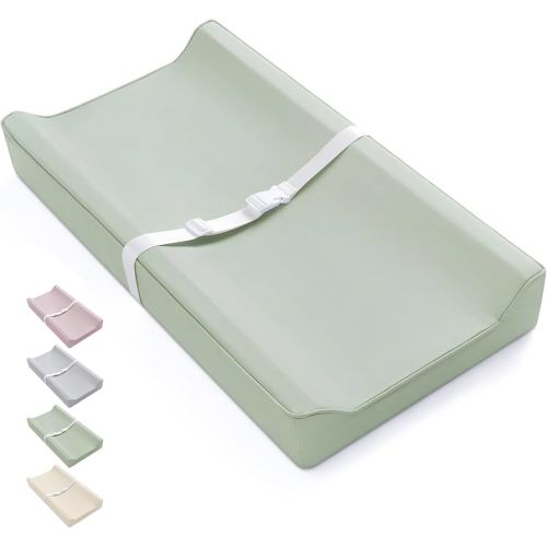 Blissful Diary Vegan Leather Baby Changing Pad with Waterproof & Wipe-Clean PU Cover, Standard Size Cozy Diaper Changing Pad for Dresser and Table, Light Green