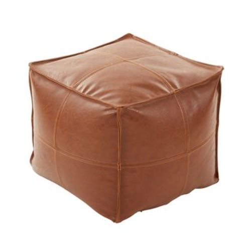 Saro Lifestyle Vintage Inspired Faux Leather Patchwork Pouf, 18"x18"x16", Brown