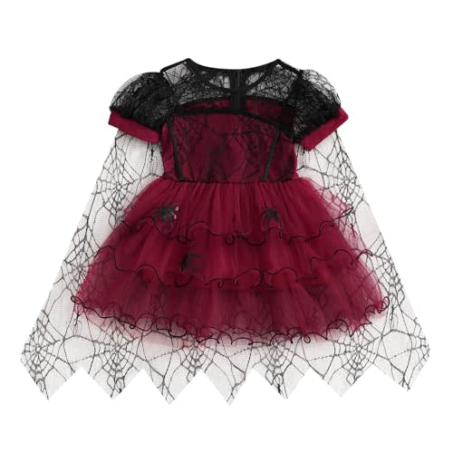 Toddler Baby Girl Halloween Costumes Spider Short Sleeve Halloween Dress Lace Tutu Tulle Dress Witch Party Outfit