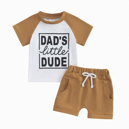 TOWED22 Baby Boy Tractor Print Summer Clothes Short Sleeve T-Shirt Shorts 2 Piece Outfit Brown,6-12 M
