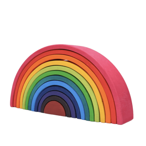 12-Piece Large Wooden Rainbow Stacking Blocks – Primary Colors | Pine or Linden Wood Options