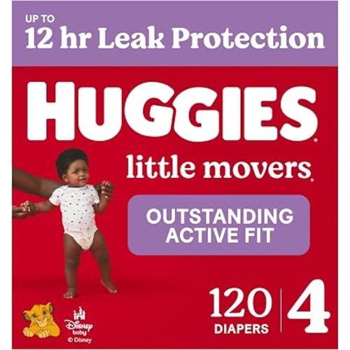 Huggies Size 4 Diapers, Little Movers Baby Diapers, Size 4 (22-37 lbs), 120 Count, Packaging May Vary