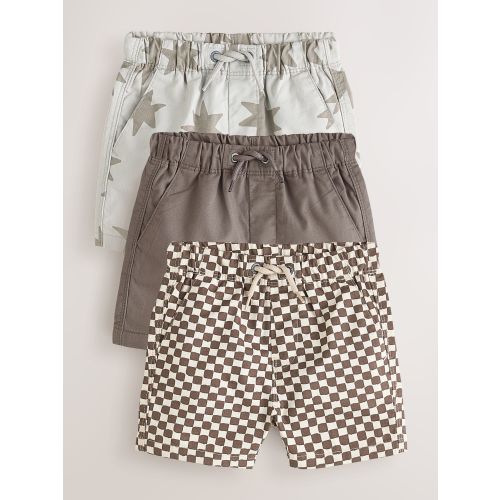 Brown/Star/Checkerboard Pull On Shorts 3 Pack (3mths-7yrs)
