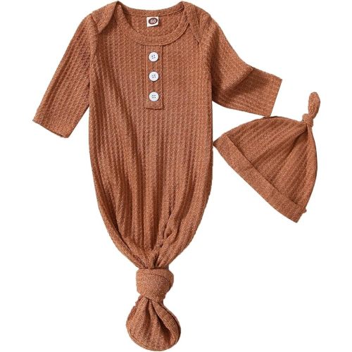 Twopumpkin Baby Girl Boy Coming Home Knotted Gown Unisex Newborn Infant Sleep Onesie Outfit Cute Baby Winter Pajamas