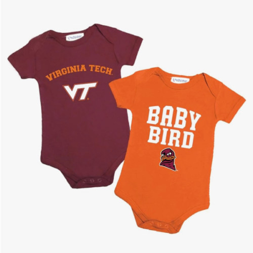 VA Tech 2 Pack Baby Bodysuit Creeper Newborn Infants Licensed Sizes 0-3M