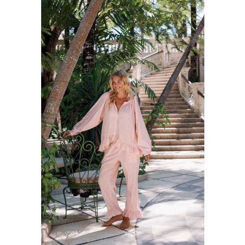 Sophie Long Sleep Set - Gingham - Petal Pink – Piyama USD