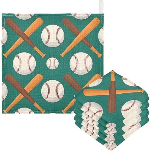 Washcloths Set Bathroom Kitchen Wash Cloths Face Towels Wipes Baseball Bat Green Decorative 12x12 Inch 5 Pack