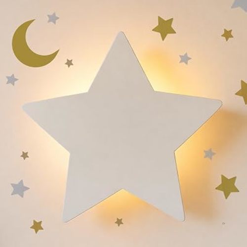 KALEOLI Star Night Light for Nursery - Dimmable & Rechargeable Kids Wall Light - 106 Pcs Moon and Stars Wall Decals Set - 90 Min Timer for Bedtime Routines
