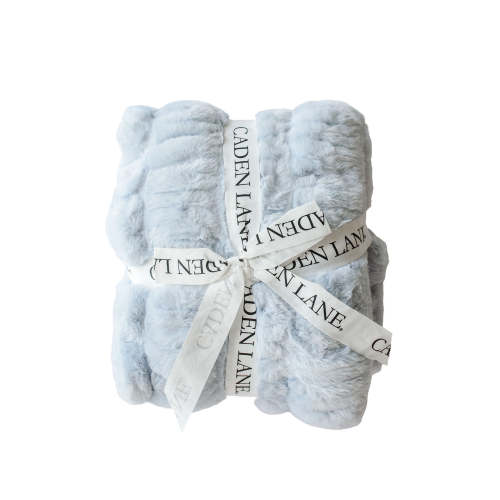 Double-Ruched Faux Fur Blanket in Ice | Caden Lane