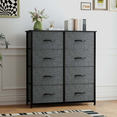 Uforic 8 Drawers Dresser Chest of Drawers for Fabric Storage Dressers for Living Room Black Gray
