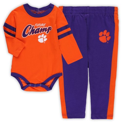 Clemson Tigers Newborn & Infant Little Kicker Long Sleeve Bodysuit & Sweatpants Set - Orange/Purple
