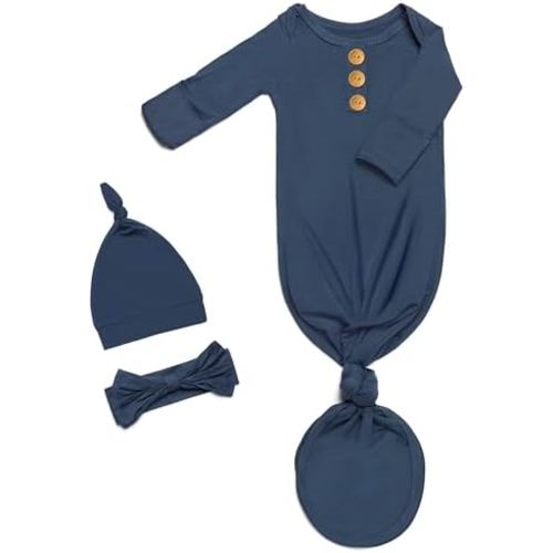 Newborn Baby Knotted Gown, Super Soft Silky Infant Long Sleeve Sleeper with Tie Bottom, Baby Girl and Boy Sleep Gown