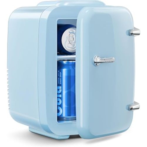 Mini Fridge for Bedroom - 4 Liter/6 Can Mini Makeup Fridge, 110V AC/ 12V DC Portable Thermoelectric Cooler&Warmer for Skincare, Drink, Cosmetic, Medicine, Small fridge for Bedroom, Office, Dorm, Car