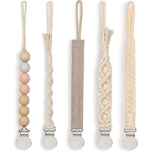 Modern Pacifier Clip for Boy and Girl 5 Pack Metal Braided Rope Common for Pacifier Shower Set