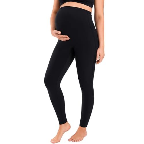 MOMANDA No Front Seam Maternity Leggings for Women 25" Over The Belly Soft Pregnancy Acivewear High Waisted Workout Lounge