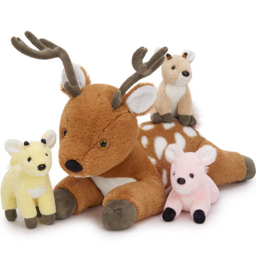 MaoGoLan 4Pcs Sika Deer Stuffed Animal 18.9'' Daddy Sika Deer Plush with 3 Babies