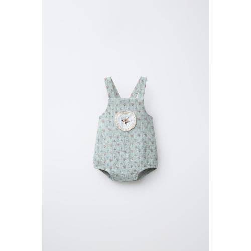 LACE TRIM FLORAL ROMPER - Blue / Green | ZARA United States