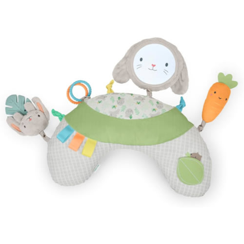 Ingenuity Cozy Prop Sylvi Tummy Time Pillow, Multi-Sensory, 4 Removable Toys, 0+M - Plush Bunny