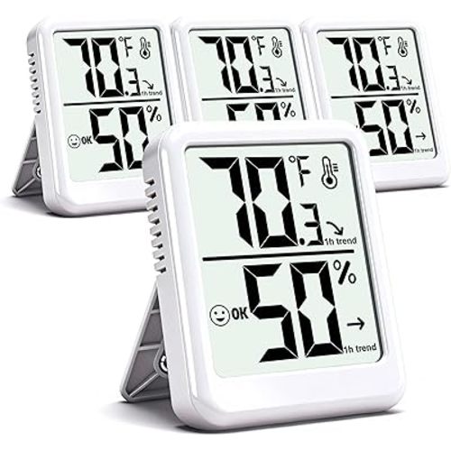 4-Pack Room Thermometer Indoor Hygrometer, Small Digital Temperature and Humidity Monitor Sensor, Temperature Humidity Gauge Meter for Home Baby Room, Plants, Pets - AAA Battery Included