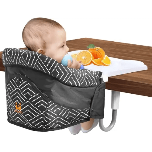 MTWML Hook On High Chair with Tray,Portable Baby High Chair That Attaches to Table,Clip On Fast Table Seat for Babies and Toddlers.Baby Feeding Seat for Dining Tables and Counter(Stripe-Black)