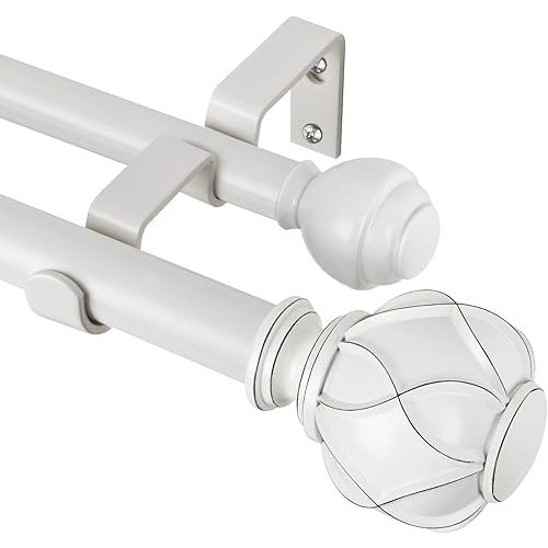 KAMANINA 1 Inch Double Curtain Rods for Windows 36 to 72 Inches (3-6 Feet), Ivory White Heavy Duty Double Curtain Rod, Telescoping Drapery Rod with Netted Texture Finials