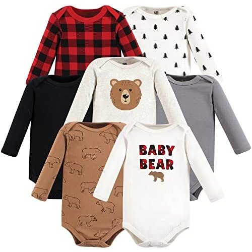 Hudson Baby baby-boys Cotton Long-sleeve Bodysuits 7-pack
