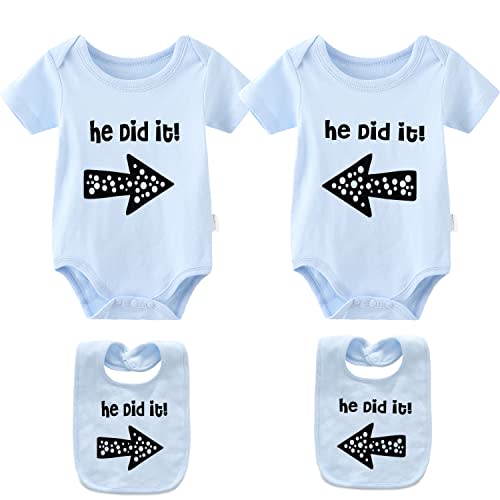 YSCULBUTOL Baby Twins Bodysuits He/She Did It Twin Outfit Girl Romper With Hat Set