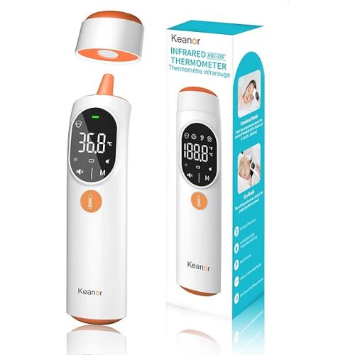 Thermometer Forehead and Ear Thermometer, Digital Infrared Thermometer, Baby Thermometer, Accurate,1s Measure, 40 Set Memory, Mute Mode, LED Screen for Adults Kids with Storage Bag White-Orange