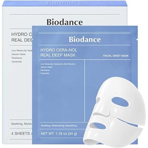 BIODANCE Hydro Cera-nol Real Deep Mask, Overnight Hydrogel Mask, Hydrating Facial Mask For Sensitive Skin, Redness Reducing & Quick Soothing Effect, Korean Skincare, Stocking Stuffers |1.19oz(34g)x4ea