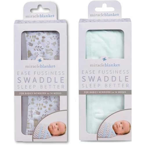 Miracle Blanket Swaddle Wrap Bundle - Boy, Girl, or Neutral Receiving Baby Blanket - Soft, Wearable Sleep Sack Essential for Newborns and Infants (Foxes & Mint)