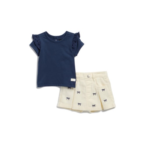 7 For All Mankind Ruffle Sleeve T-Shirt & Bow Print Skort Set