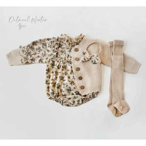 Baby Girl Cotton Floral VIOLLA collar Romper | OPTION SETS| socks + Bow + Cardigan