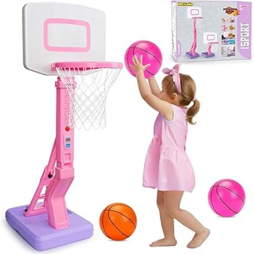 Toddler Pink Basketball Hoop Indoor Outdoor,Adjustable Goal for Kid Ages 3+