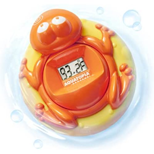Aquatopia Baby Bath Thermometer Floating Toy with Digital Audible Alarm, Baby Water Thermometer for Bath Temp, Cute Baby Bath Essentials, Beeps When Too Hot or Too Cold, Fergus Frog, Orange