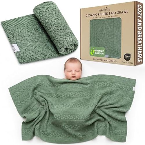 Organic Cotton Knit Baby Blanket 31.5 X 43.3 Inches Soft Knitted and Breathable Baby Blanket for Boys and Girls Perfect Swaddle Baby Blankets for Boys & Girls, Infants Toddlers All Seasons