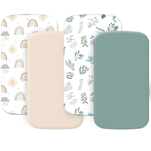 4 Pack Bassinet Sheets (19" x 33"), Compatible with Baby Delight, BabyBond and Dream On Me Skylar/Lotus/Traveler Baby Bassinet, Soft and Skin-Friendly, Mint Green and Color Rainbow