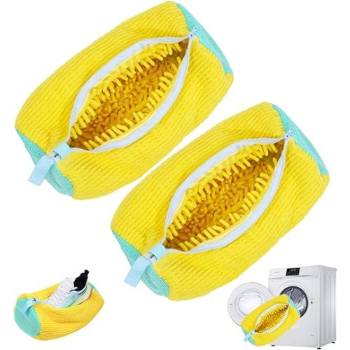 2Pcs Shoe Washing Machine Bag,Cleaning Bag for All Shoe Types,Laundry Shoe Bag for Washer and Dryer (Yellow)