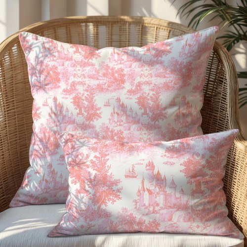 Blush Pink Toile Pillow: French Style Fade-Resistant Decor