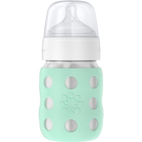 Lifefactory 8-Ounce Stainless-Steel Vacuum-Insulated Wide-Neck Baby Bottle with Stage 2 Nipple (3-6 Months) Mint, LS2211WMI4