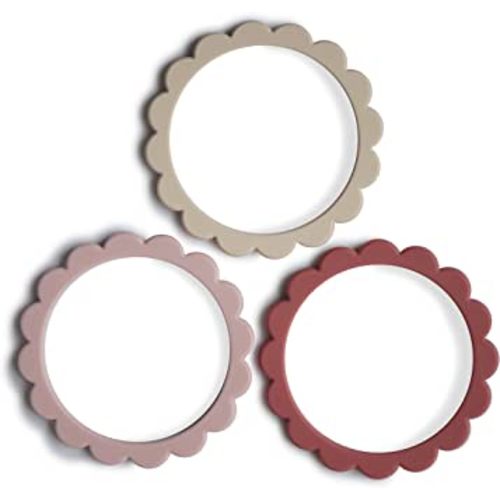 mushie Flower Teether Bracelet | 3-Pack (Rose/Blush/Shifting Sand)