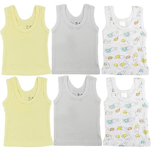Newborn Baby Sleeveless Pack of 6 Tank Tops 100% Cotton Shirts, Short Sleeve Tees 0-24 Months Boys, Girls, Unisex