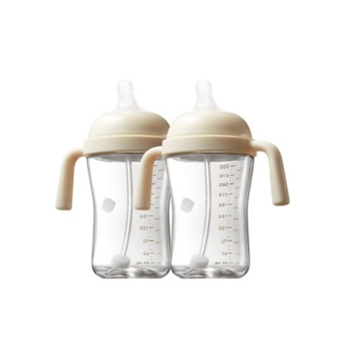 Bc Babycare Tilted Anti-Choking Sippy Cup, Weighted Straw Toddler Cup with Handles, Spill-Proof for 6+ Months, Beige, 2 Packs