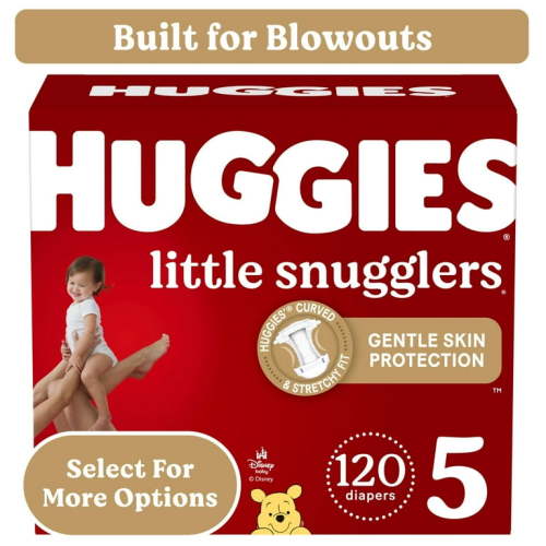 Huggies Little Snugglers Size 5 Baby Diapers, 120 Ct, Leak-Free Protection, Gentle Skin Care, Fragrance Free