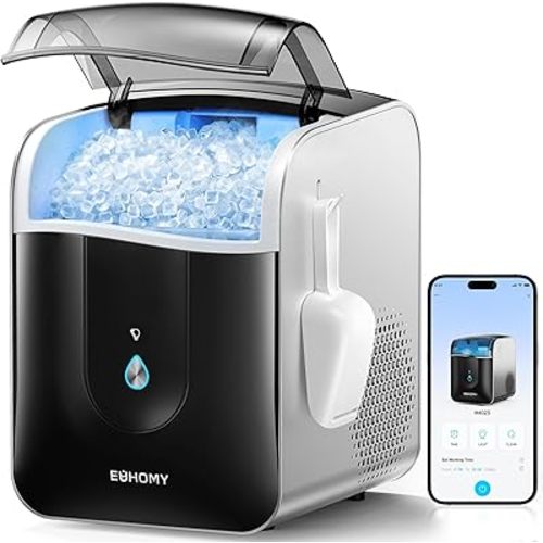 EUHOMY Smart Nugget Ice Maker Countertop, Sonic Ice Maker Machine with APP Control, Ready in 7 Mins, 40lbs/24H, Self-Cleaning, Portable Pebble Ice Makers with Hanging Ice Scoop for Home/Kitchen/Office