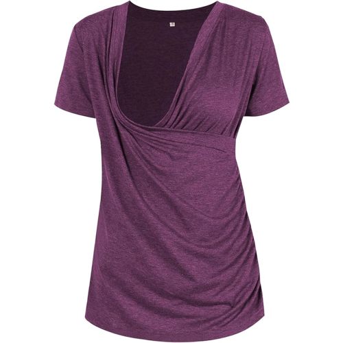 Liu & Qu Womens Maternity Nursing Tops Short Sleeve Breastfeeding Shirts Heather V Neck Clothes