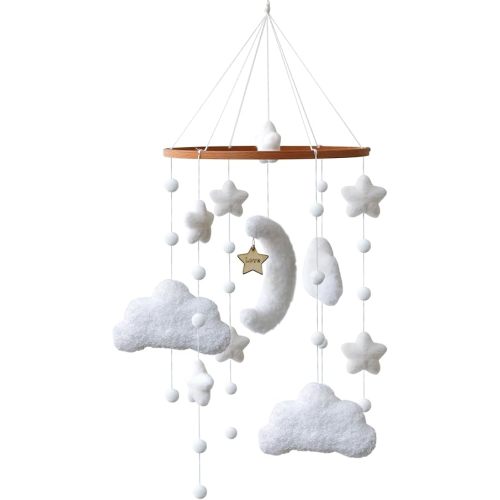 Boho Cloud Moon Crib Mobile Kids Room Accessory Baby Mobile for Crib Neutral Clouds, Moon & Stars Design Mobile for Boys & Girls
