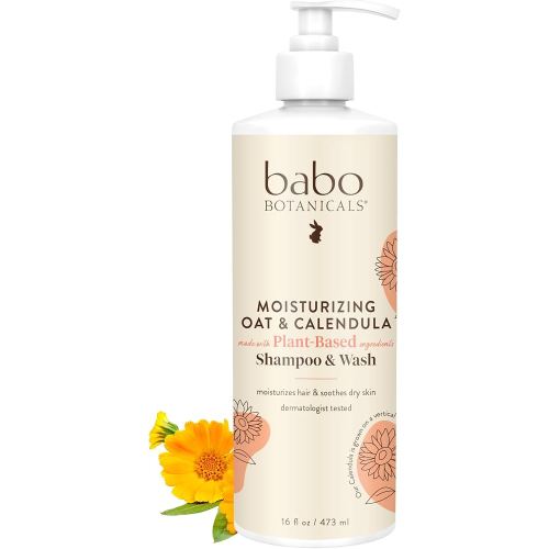 Babo Botanicals Moisturizing Oat & Calendula 2-in-1 Shampoo & Wash - For Dry or Sensitive Skin - For all ages - Lightly Scented - Vegan - 16 Fl Oz